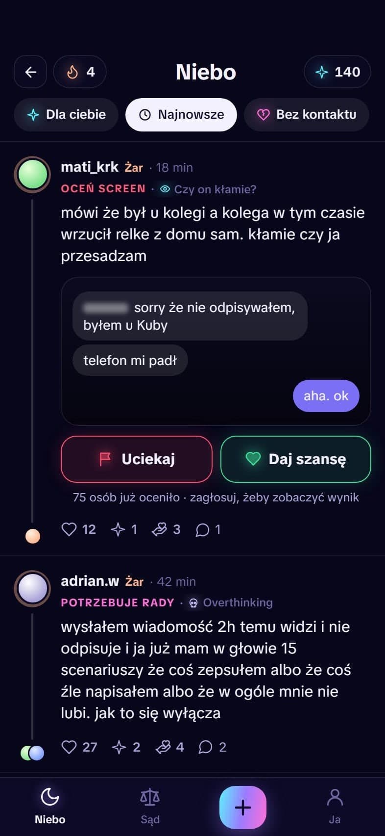 Niebo, anonimowa społeczność w apce Nowy Ja
