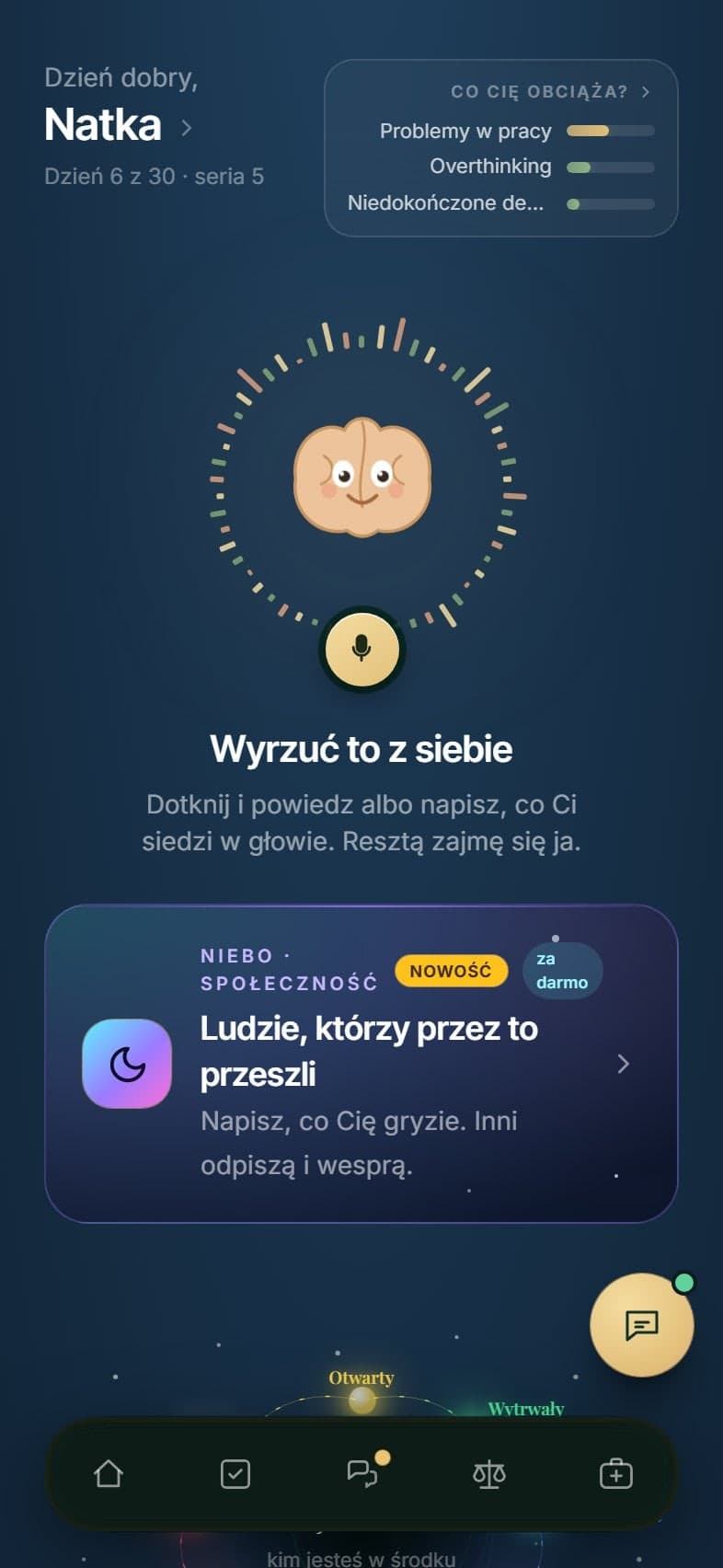 Menu główne apki Nowy Ja